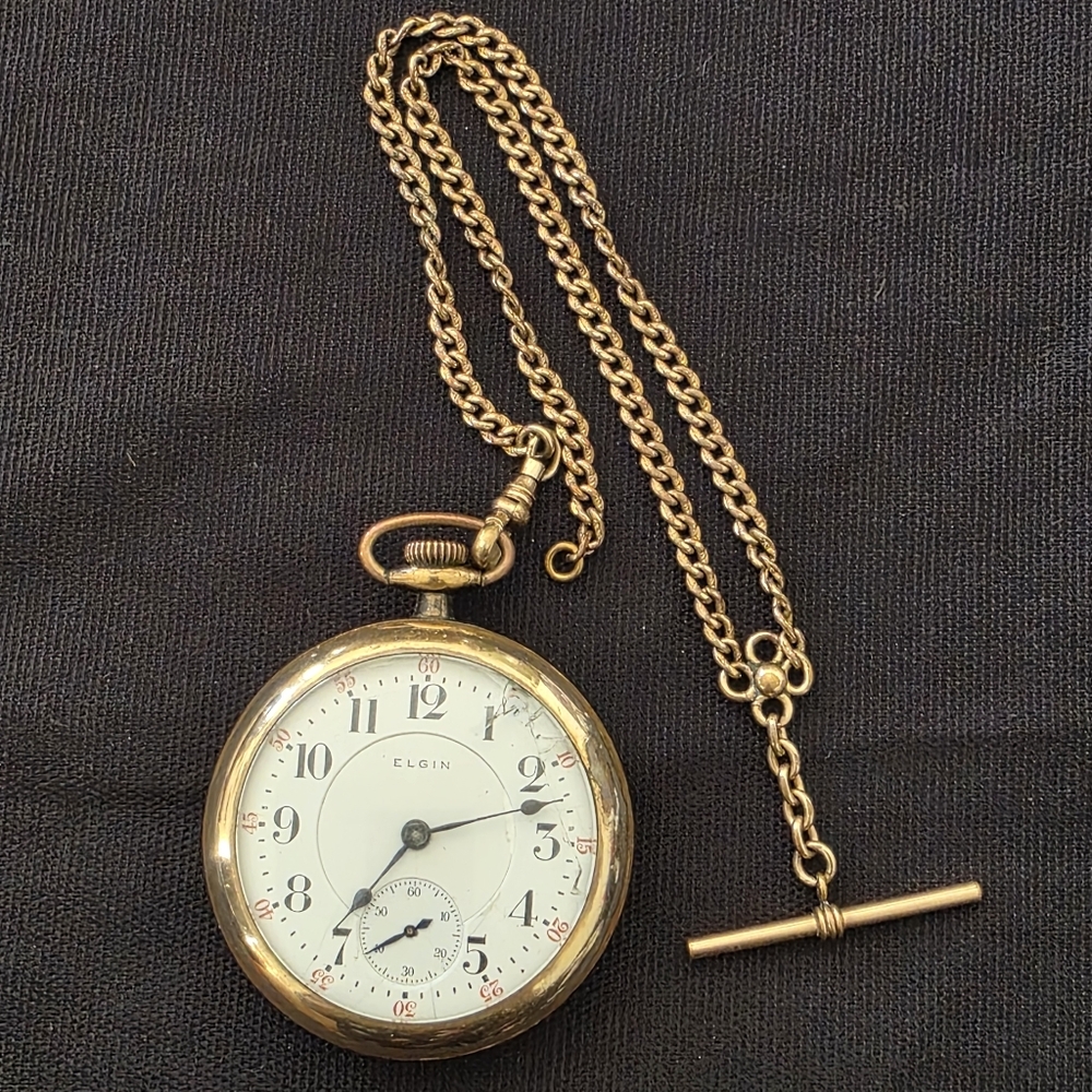 Elgin B.W. Raymond 19J 18s Railroad Pocket Watch 1908 Model 8 240 GF Case Runs